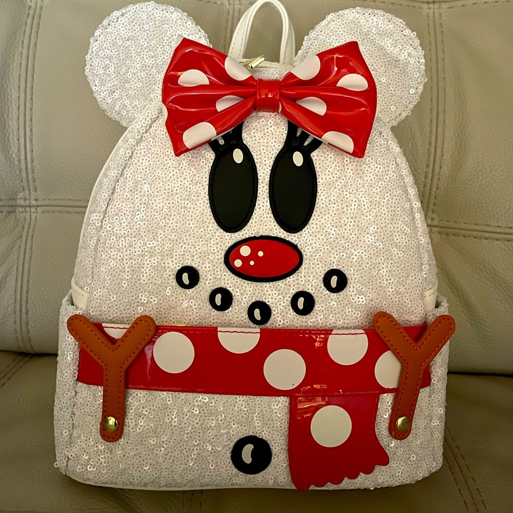 Disney loungefly snowman Minnie sequins backpack